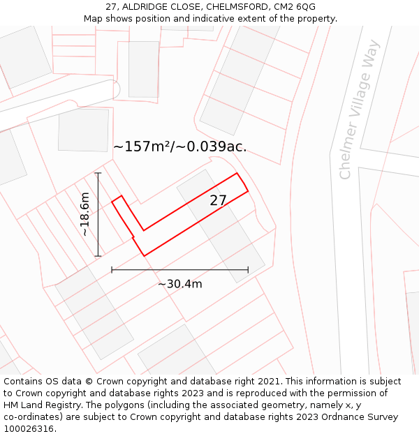 27, ALDRIDGE CLOSE, CHELMSFORD, CM2 6QG: Plot and title map