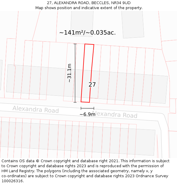 27, ALEXANDRA ROAD, BECCLES, NR34 9UD: Plot and title map