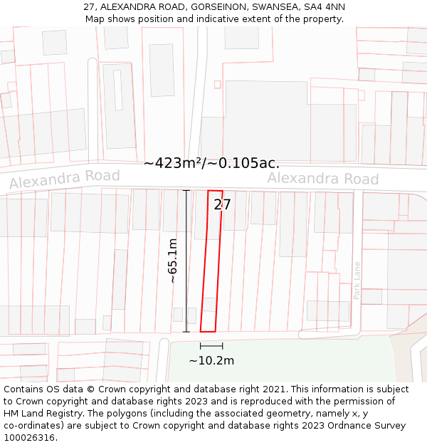 27, ALEXANDRA ROAD, GORSEINON, SWANSEA, SA4 4NN: Plot and title map