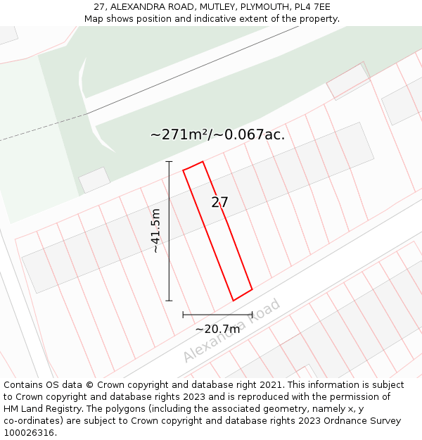 27, ALEXANDRA ROAD, MUTLEY, PLYMOUTH, PL4 7EE: Plot and title map