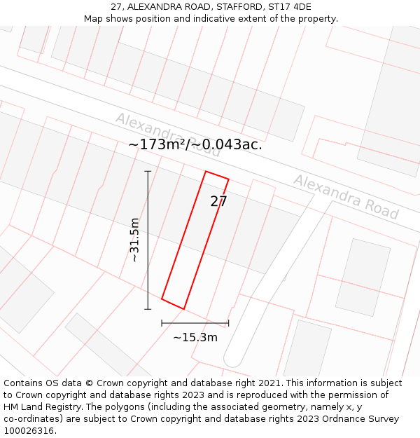 27, ALEXANDRA ROAD, STAFFORD, ST17 4DE: Plot and title map