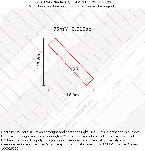 27, ALEXANDRA ROAD, THAMES DITTON, KT7 0QS: Plot and title map