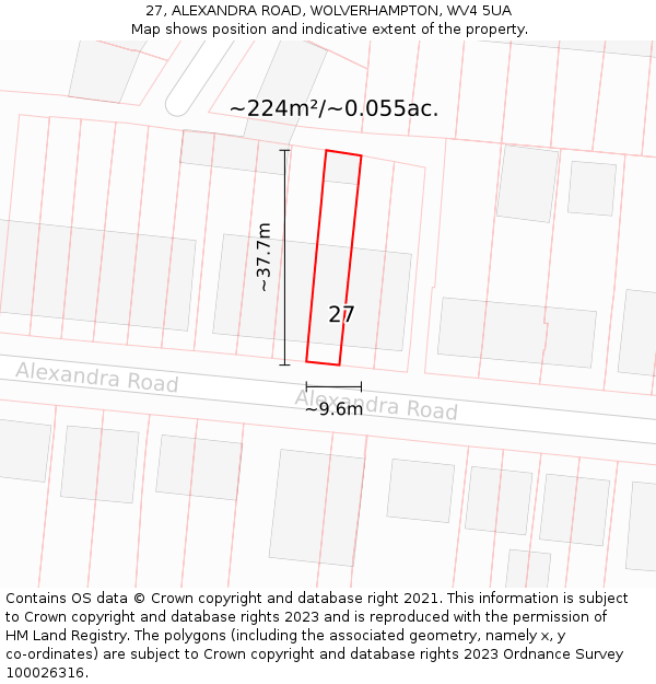 27, ALEXANDRA ROAD, WOLVERHAMPTON, WV4 5UA: Plot and title map