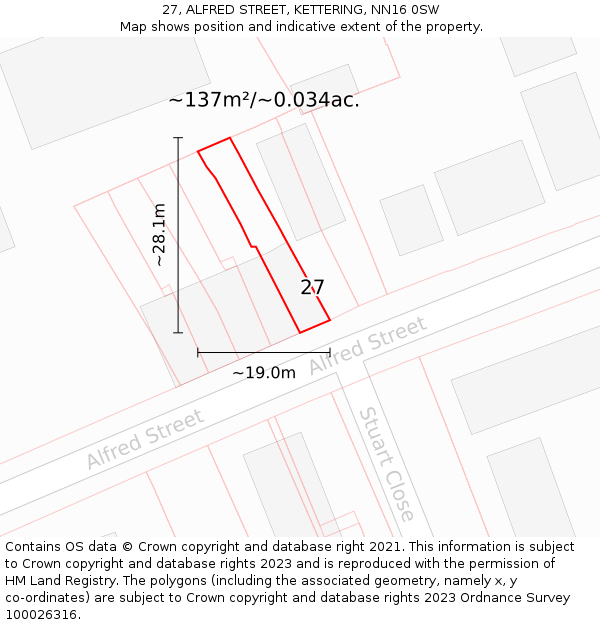 27, ALFRED STREET, KETTERING, NN16 0SW: Plot and title map