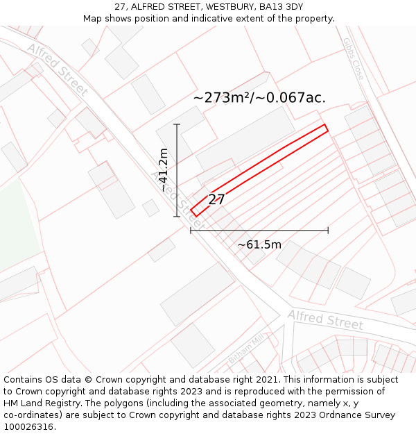27, ALFRED STREET, WESTBURY, BA13 3DY: Plot and title map