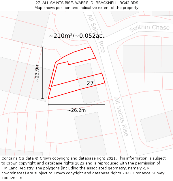 27, ALL SAINTS RISE, WARFIELD, BRACKNELL, RG42 3DS: Plot and title map