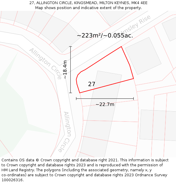 27, ALLINGTON CIRCLE, KINGSMEAD, MILTON KEYNES, MK4 4EE: Plot and title map
