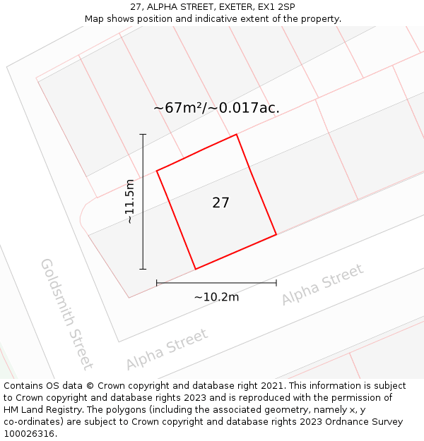 27, ALPHA STREET, EXETER, EX1 2SP: Plot and title map