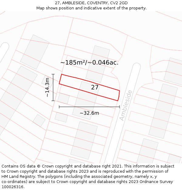 27, AMBLESIDE, COVENTRY, CV2 2GD: Plot and title map