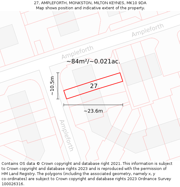 27, AMPLEFORTH, MONKSTON, MILTON KEYNES, MK10 9DA: Plot and title map