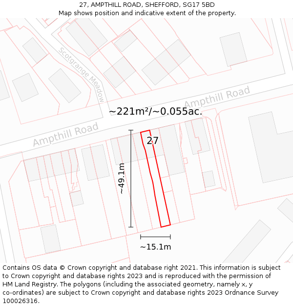 27, AMPTHILL ROAD, SHEFFORD, SG17 5BD: Plot and title map