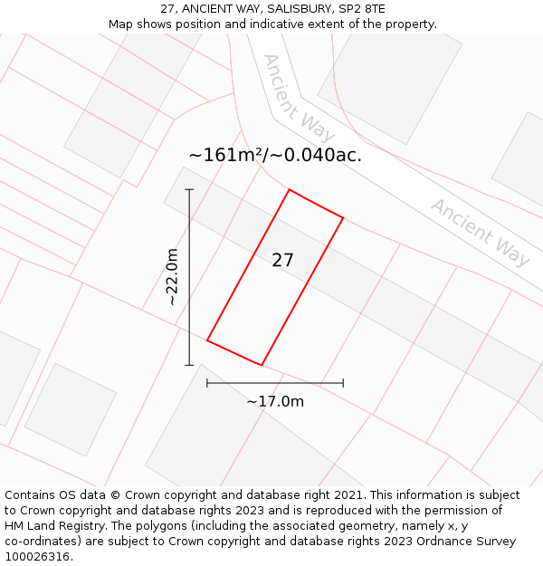 27, ANCIENT WAY, SALISBURY, SP2 8TE: Plot and title map
