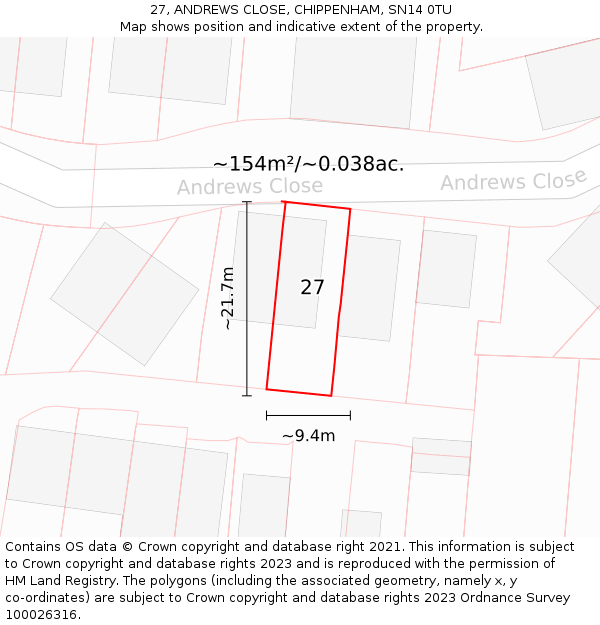 27, ANDREWS CLOSE, CHIPPENHAM, SN14 0TU: Plot and title map