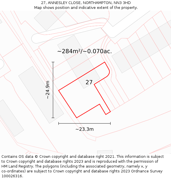 27, ANNESLEY CLOSE, NORTHAMPTON, NN3 3HD: Plot and title map