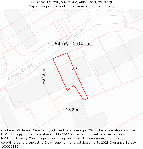 27, ANSON CLOSE, MARCHAM, ABINGDON, OX13 6QF: Plot and title map