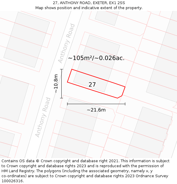 27, ANTHONY ROAD, EXETER, EX1 2SS: Plot and title map