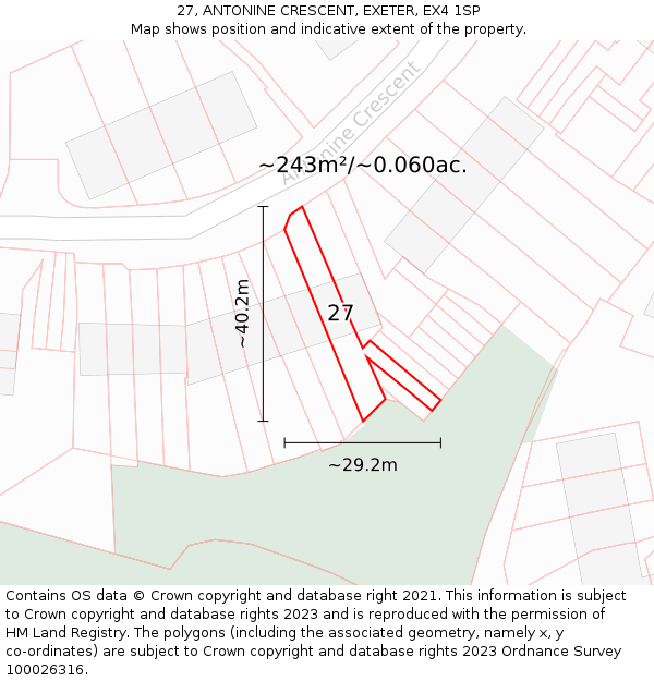 27, ANTONINE CRESCENT, EXETER, EX4 1SP: Plot and title map