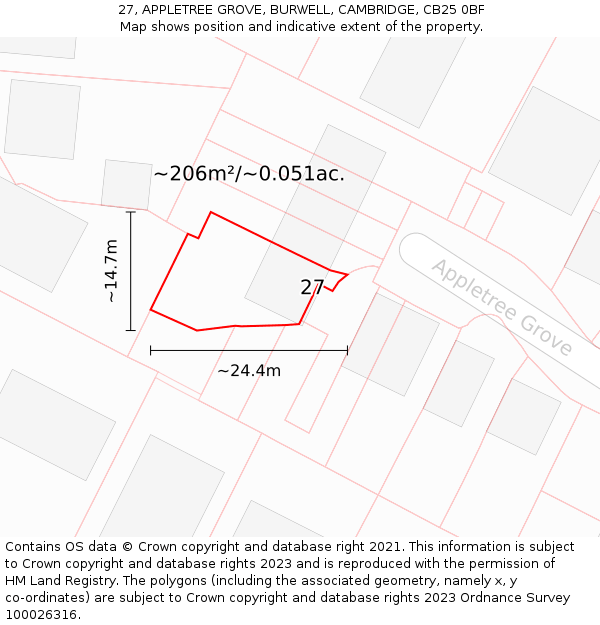 27, APPLETREE GROVE, BURWELL, CAMBRIDGE, CB25 0BF: Plot and title map