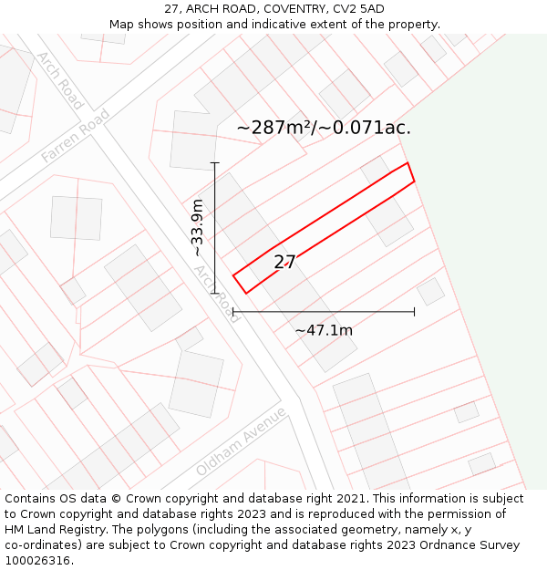 27, ARCH ROAD, COVENTRY, CV2 5AD: Plot and title map