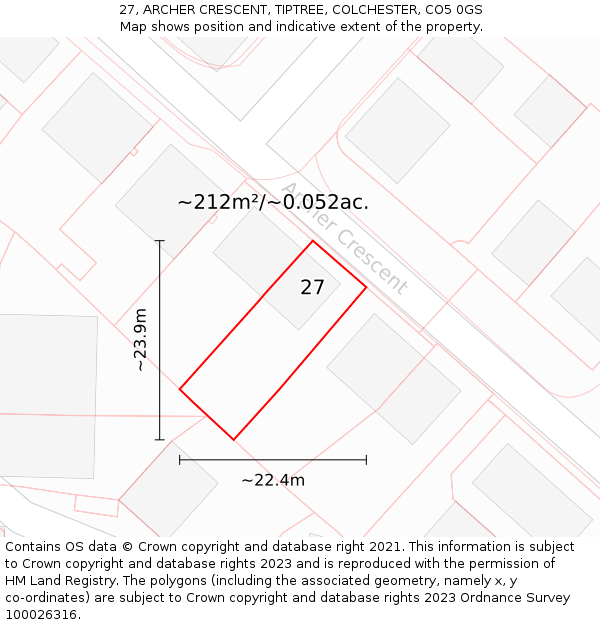 27, ARCHER CRESCENT, TIPTREE, COLCHESTER, CO5 0GS: Plot and title map