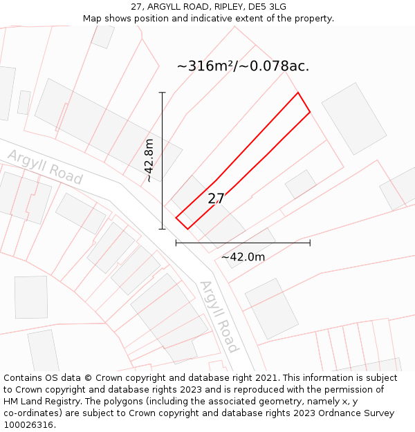 27, ARGYLL ROAD, RIPLEY, DE5 3LG: Plot and title map