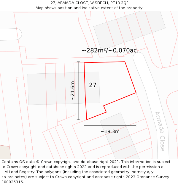 27, ARMADA CLOSE, WISBECH, PE13 3QF: Plot and title map