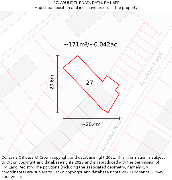 27, ARUNDEL ROAD, BATH, BA1 6EF: Plot and title map
