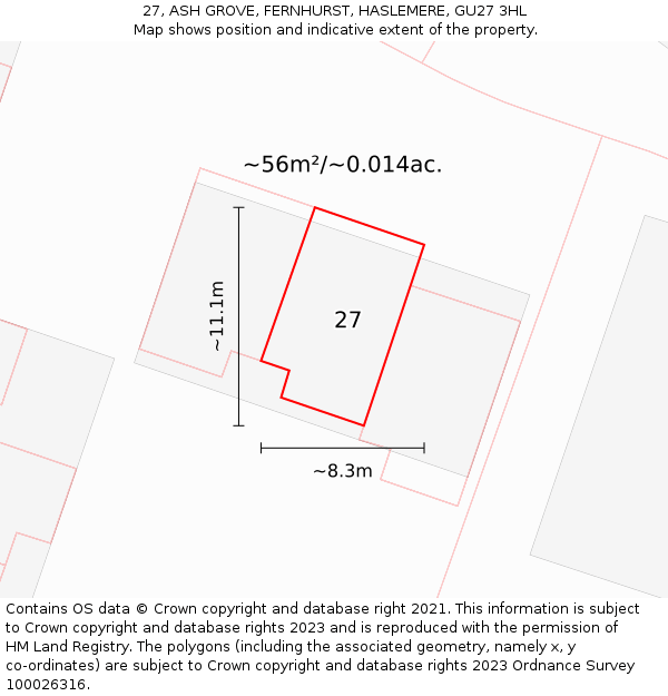 27, ASH GROVE, FERNHURST, HASLEMERE, GU27 3HL: Plot and title map