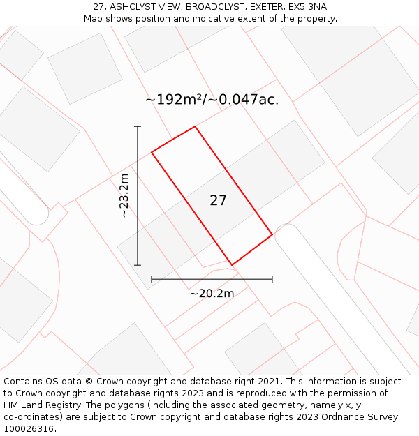 27, ASHCLYST VIEW, BROADCLYST, EXETER, EX5 3NA: Plot and title map