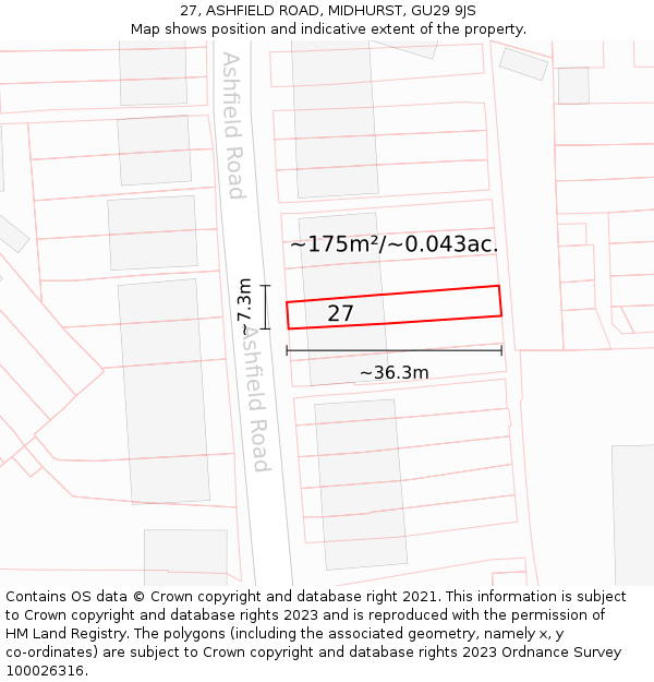 27, ASHFIELD ROAD, MIDHURST, GU29 9JS: Plot and title map