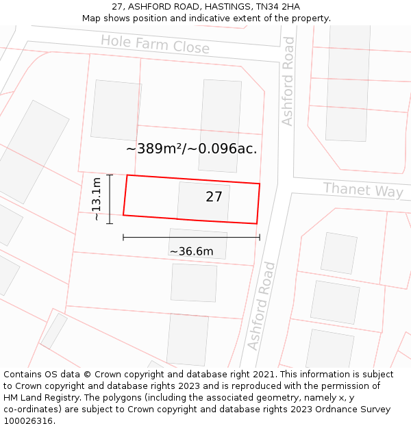 27, ASHFORD ROAD, HASTINGS, TN34 2HA: Plot and title map