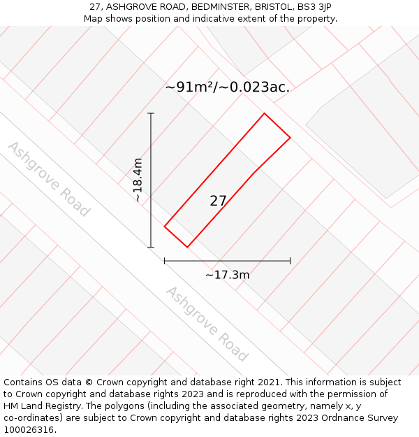 27, ASHGROVE ROAD, BEDMINSTER, BRISTOL, BS3 3JP: Plot and title map