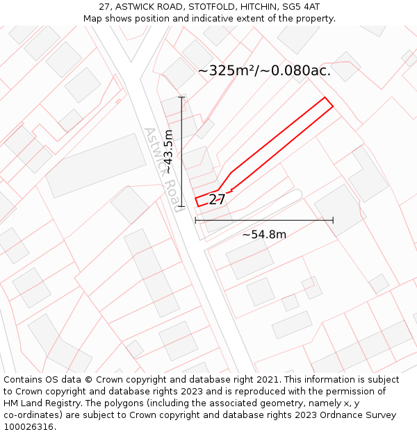 27, ASTWICK ROAD, STOTFOLD, HITCHIN, SG5 4AT: Plot and title map