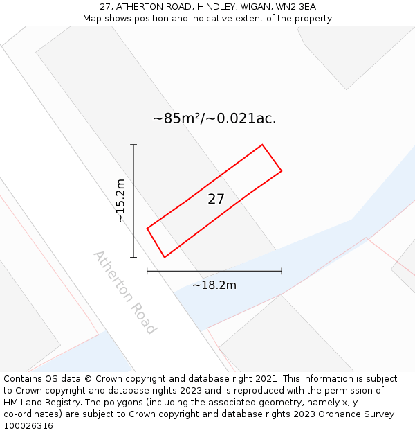 27, ATHERTON ROAD, HINDLEY, WIGAN, WN2 3EA: Plot and title map