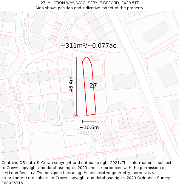 27, AUCTION WAY, WOOLSERY, BIDEFORD, EX39 5TT: Plot and title map