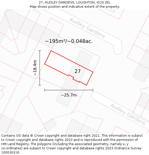 27, AUDLEY GARDENS, LOUGHTON, IG10 2EL: Plot and title map