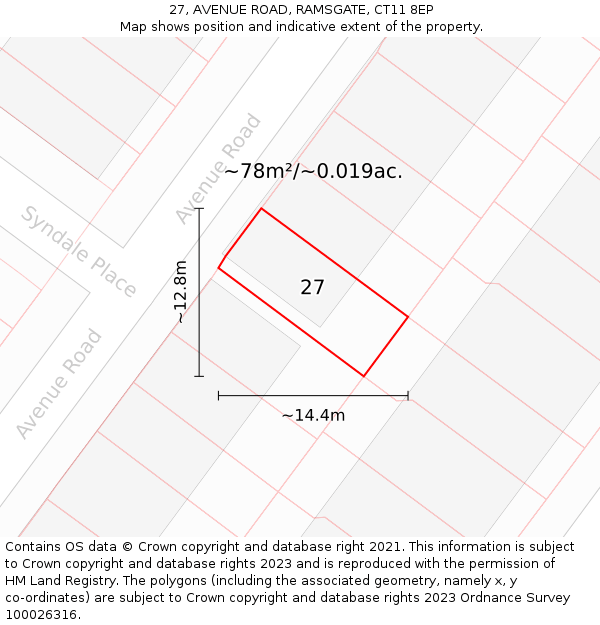 27, AVENUE ROAD, RAMSGATE, CT11 8EP: Plot and title map