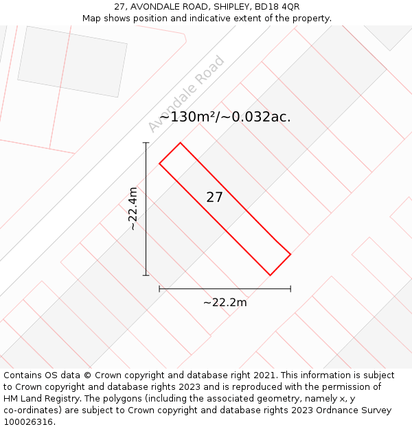 27, AVONDALE ROAD, SHIPLEY, BD18 4QR: Plot and title map