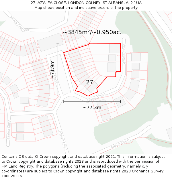 27, AZALEA CLOSE, LONDON COLNEY, ST ALBANS, AL2 1UA: Plot and title map