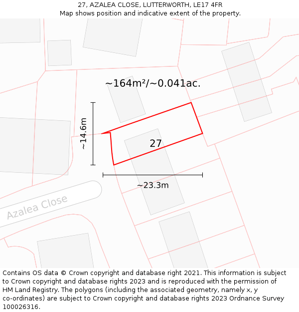 27, AZALEA CLOSE, LUTTERWORTH, LE17 4FR: Plot and title map
