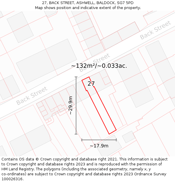 27, BACK STREET, ASHWELL, BALDOCK, SG7 5PD: Plot and title map
