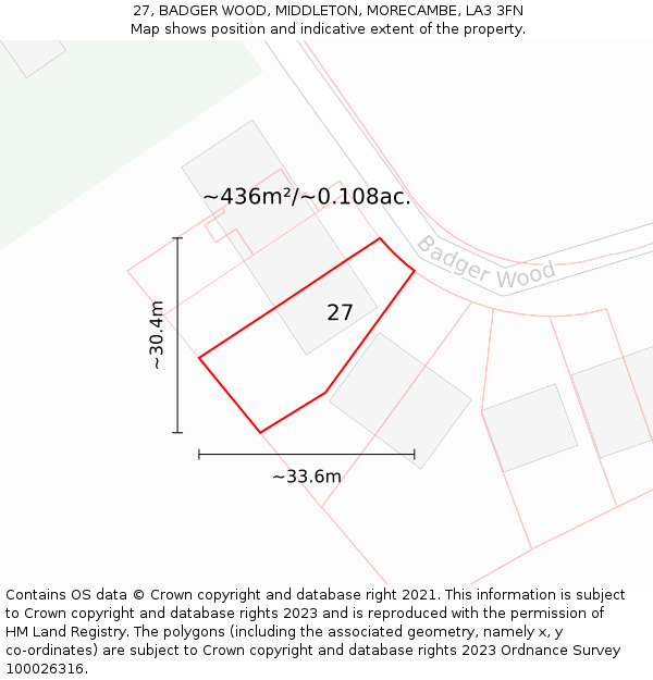 27, BADGER WOOD, MIDDLETON, MORECAMBE, LA3 3FN: Plot and title map