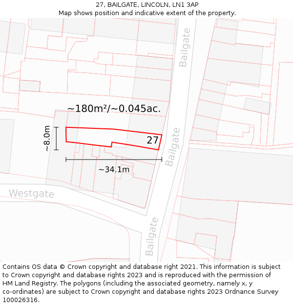 27, BAILGATE, LINCOLN, LN1 3AP: Plot and title map