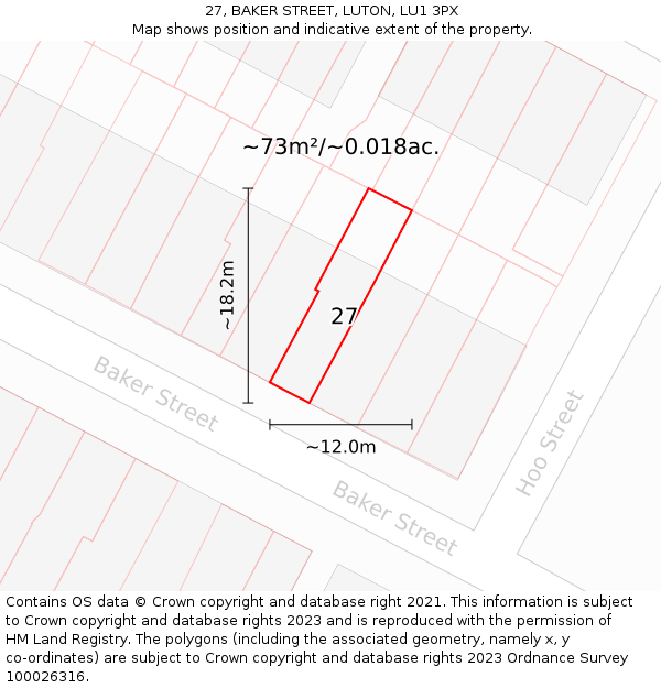 27, BAKER STREET, LUTON, LU1 3PX: Plot and title map