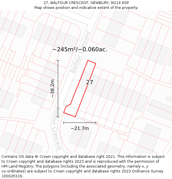 27, BALFOUR CRESCENT, NEWBURY, RG14 6SP: Plot and title map