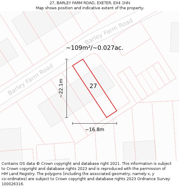 27, BARLEY FARM ROAD, EXETER, EX4 1NN: Plot and title map