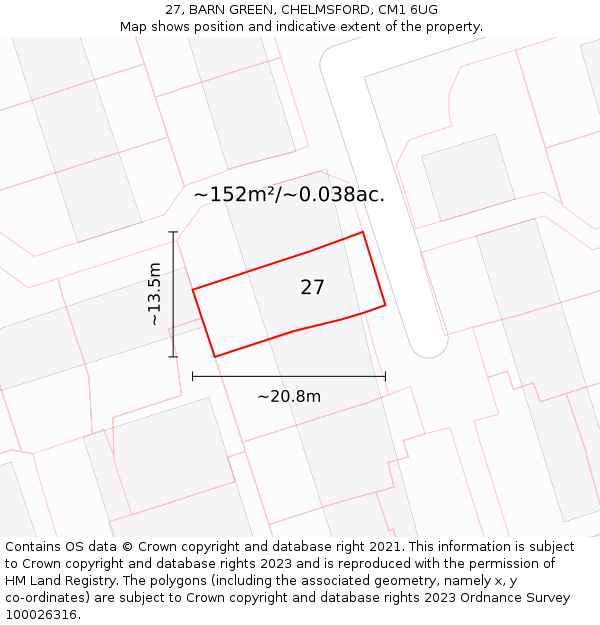 27, BARN GREEN, CHELMSFORD, CM1 6UG: Plot and title map