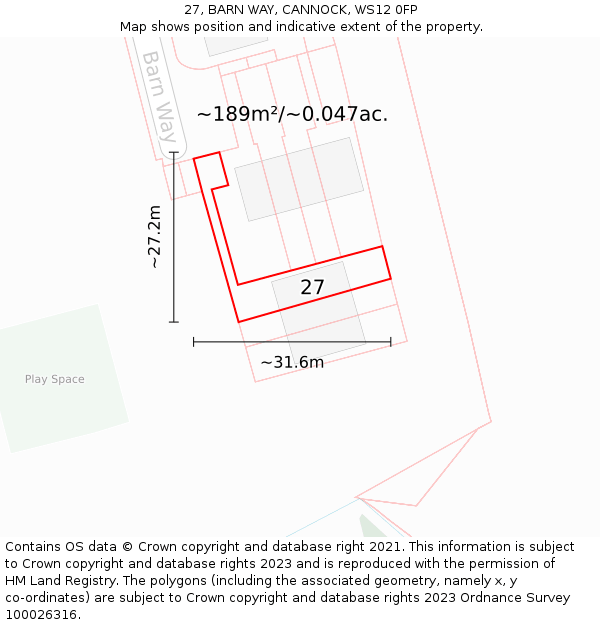 27, BARN WAY, CANNOCK, WS12 0FP: Plot and title map