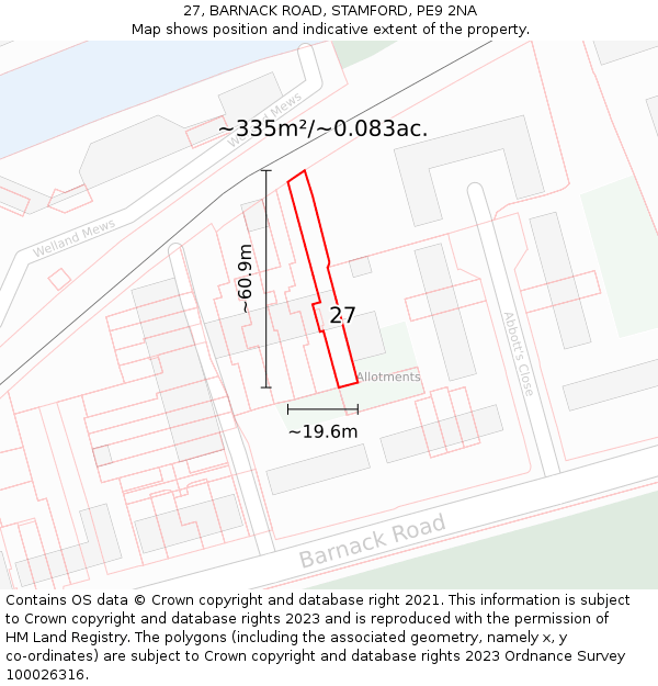 27, BARNACK ROAD, STAMFORD, PE9 2NA: Plot and title map