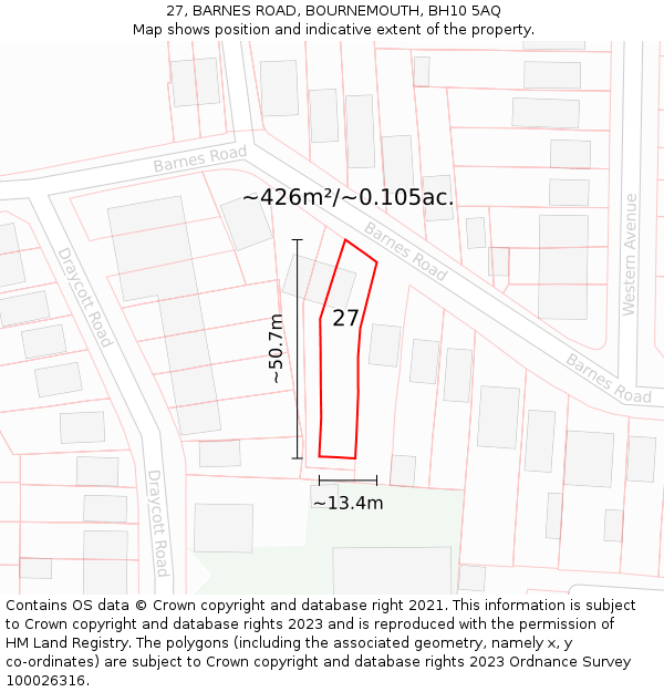 27, BARNES ROAD, BOURNEMOUTH, BH10 5AQ: Plot and title map